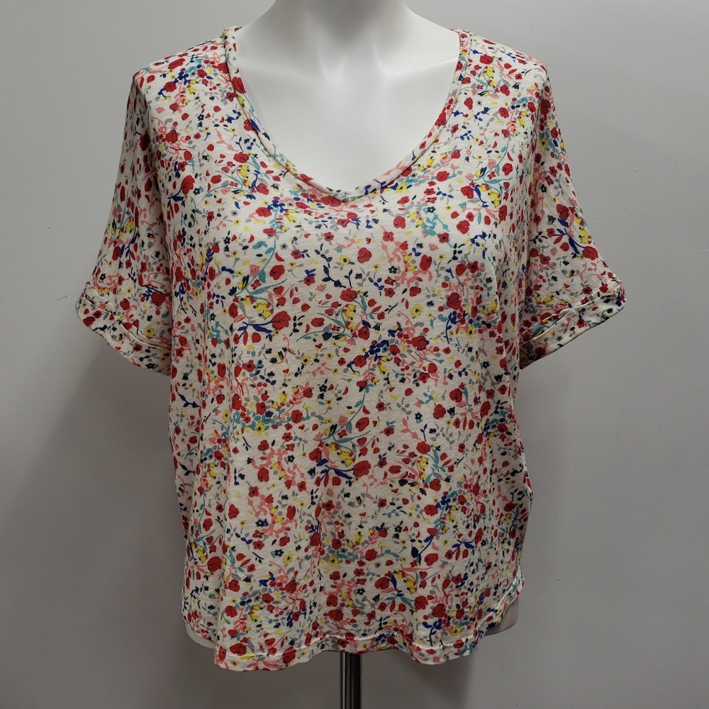 Gerard Darel Floral Top Women's Size Large Scoop Neck Short Sleeve